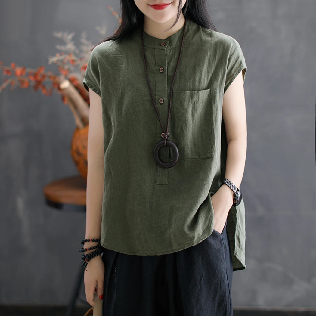 2019 Summer Women Casual Blouse Work OL Blusas Solid Cotton Linen Shirt Short Sleeve Loose Tops Camisas Mujer Plus Size |