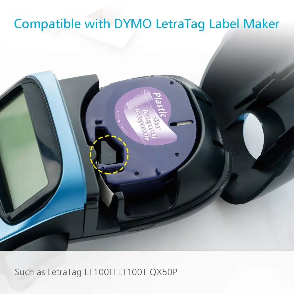 5 шт. пластиковые этикетки Dymo Letratag 12 мм черные на прозрачных лентах letratag LT 12267 для