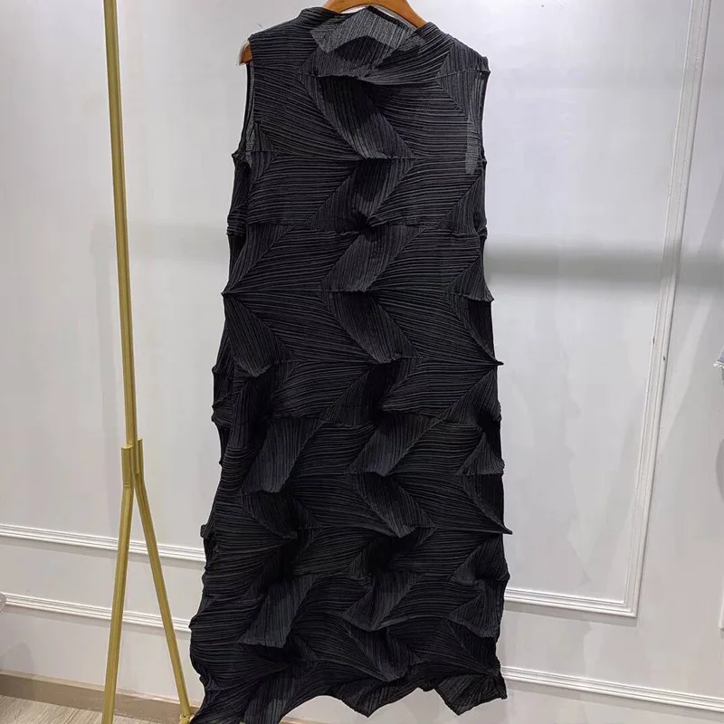 Летнее плиссированное платье без рукавов Miyake, Европейская мода, бриллиантовое платье свободного кроя большого размера