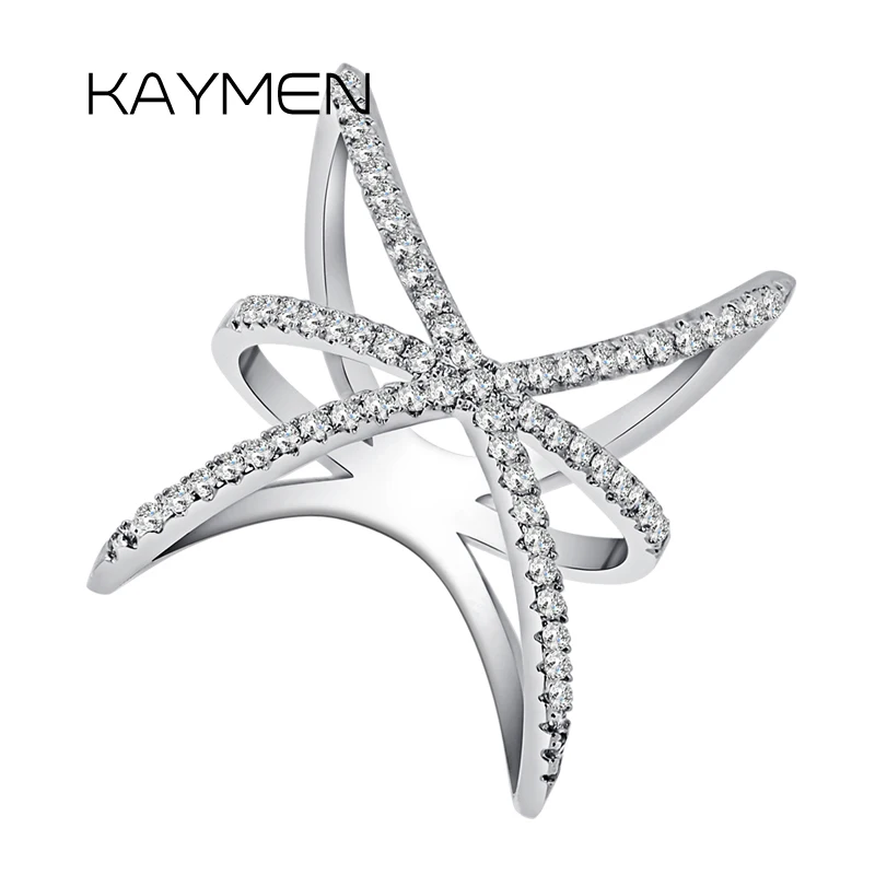 

KAYMEN Fashion Women's Statement Ring for Wedding Prom Silver Plating with Full Zircon Stones Finger Rings Jewelry