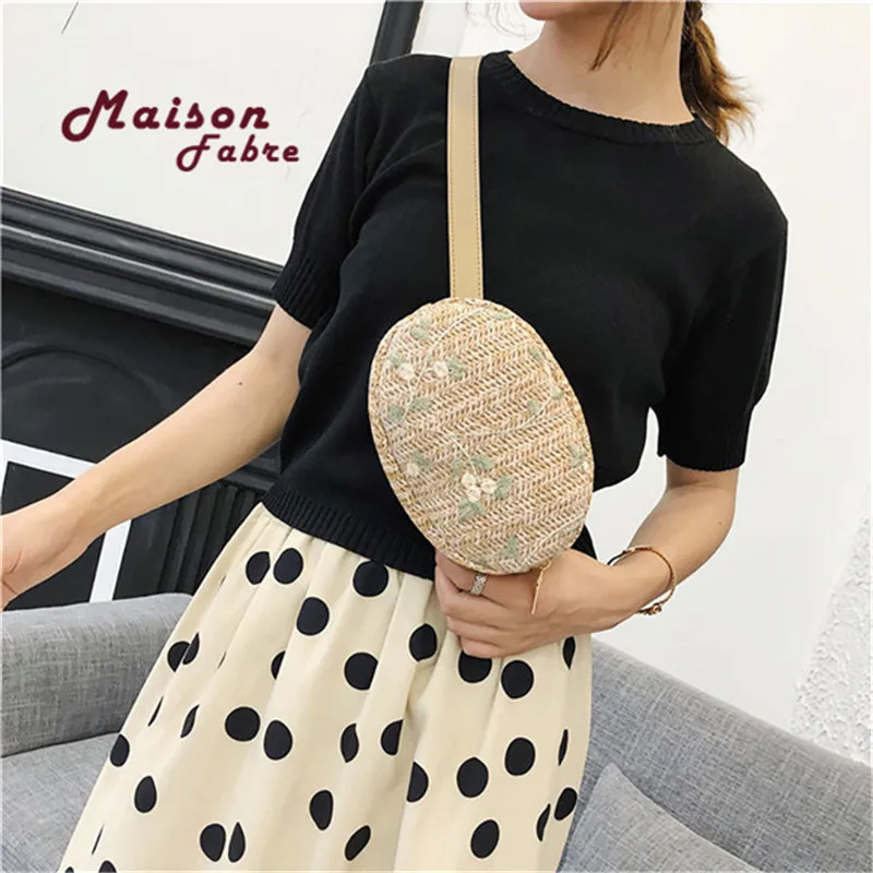 Женская Соломенная мессенджер круглая сумка с цветочной вышивкой этнический