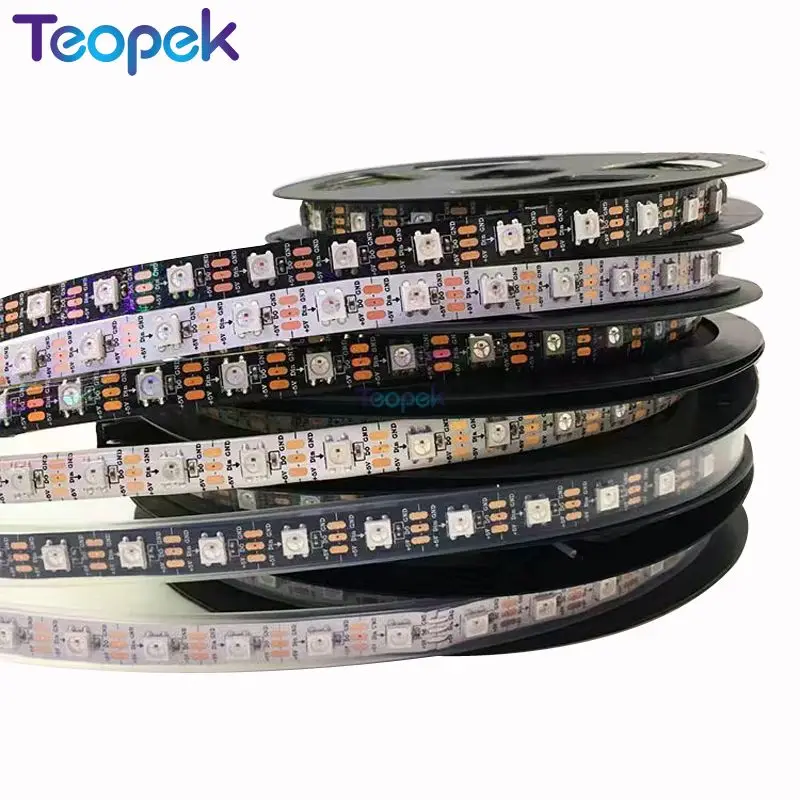 1 м/5 м WS2812B светодиодные полосы пикселей, WS2812 IC 30/60/144 пикселей, адресуемых induvidual полный Цвет черный/белый печатных плат, IP20/IP65/IP67 DC5V