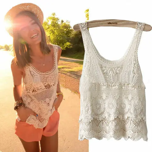 2019 Летний жилет топы шикарные женские летние сексуальные хиппи бохо крючком