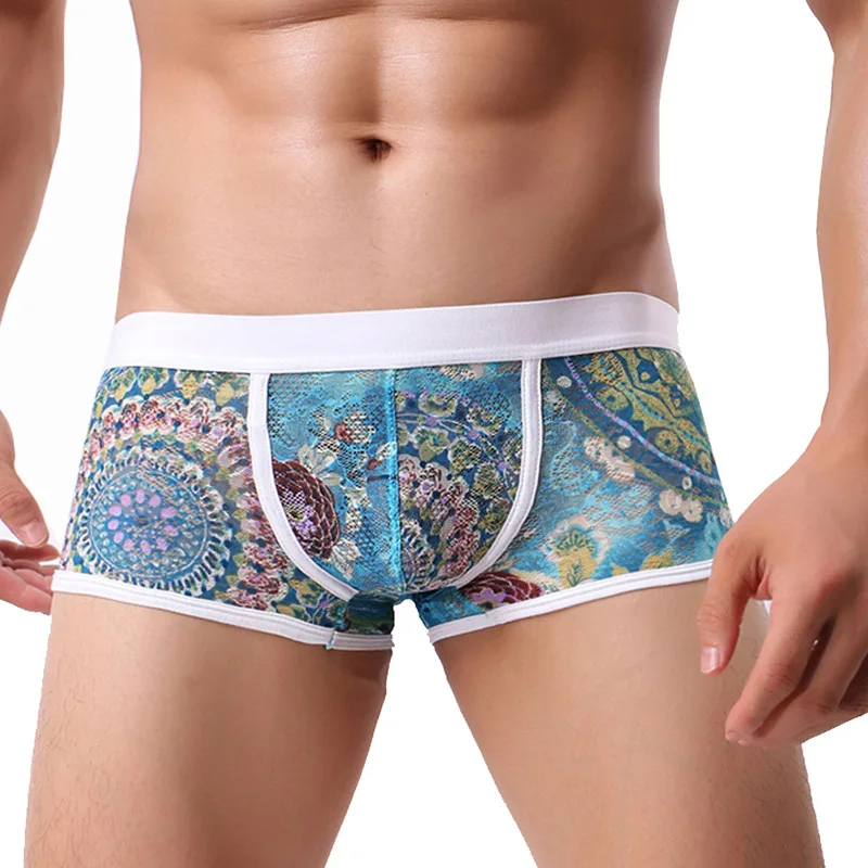 

Mens Boxers Sexy Underwear Gauze Mesh Breathable U Convex Pouch Gay Underpants Male Panties Shorts Ropa Interior Hombre