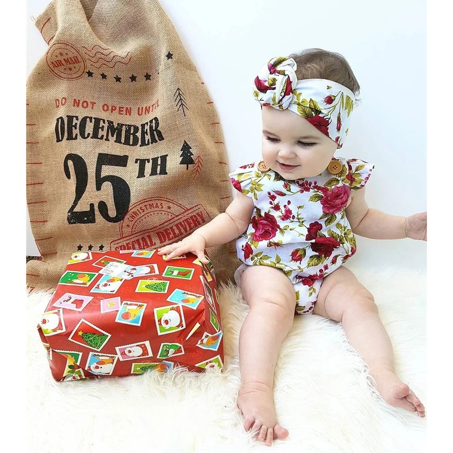 Oklady 2019 Floral Newborn Baby Girl Clothes Ruffles Sleeve Bodysuit +Headband 2pcs Outfit Bebek Giyim Sunsuit 0-24M Clearance | Детская