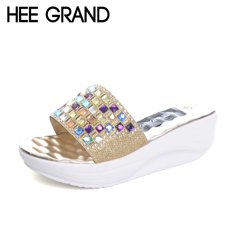HEE GRAND/шлепанцы на танкетке цвет золотистый Серебристый Летняя обувь платформе