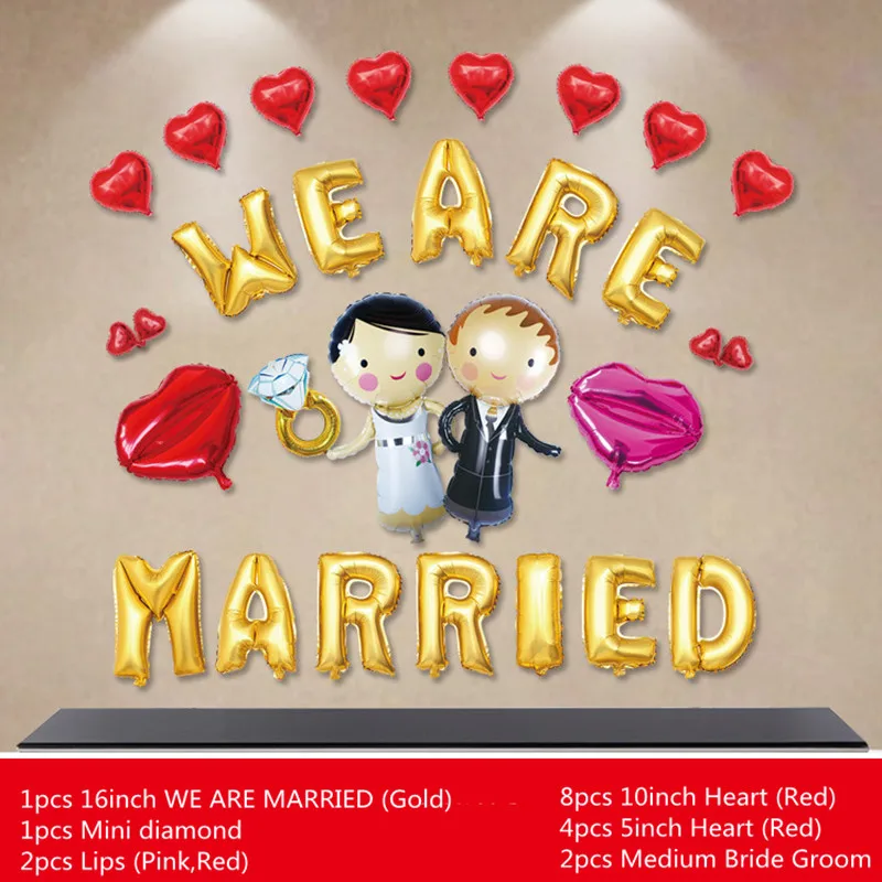 

16inch "WE MARRIED" Foli Wedding Balloons Party Decoration Bride Groom Heart Engagement Balloon Wedding Supplies Gold Pink