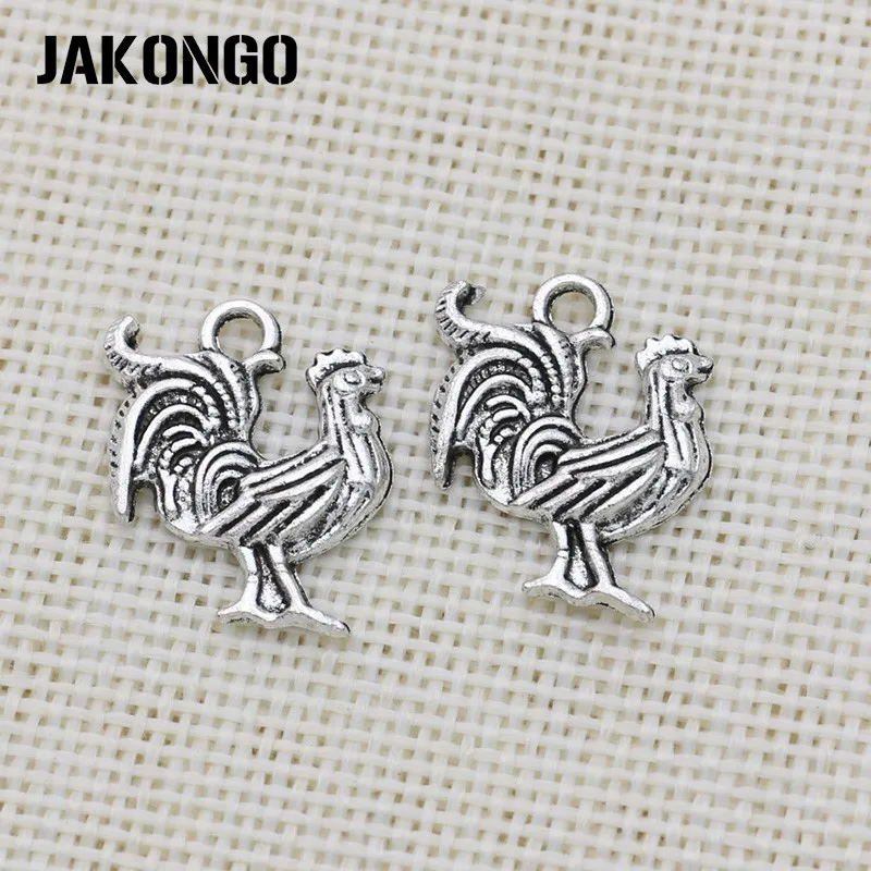 JAKONGO Antique Silver Plated Rooster Charms Pendant for Jewelry Making Earrings Bracelet Accessories DIY 22x17mm 20PCS/lot | Ювелирные