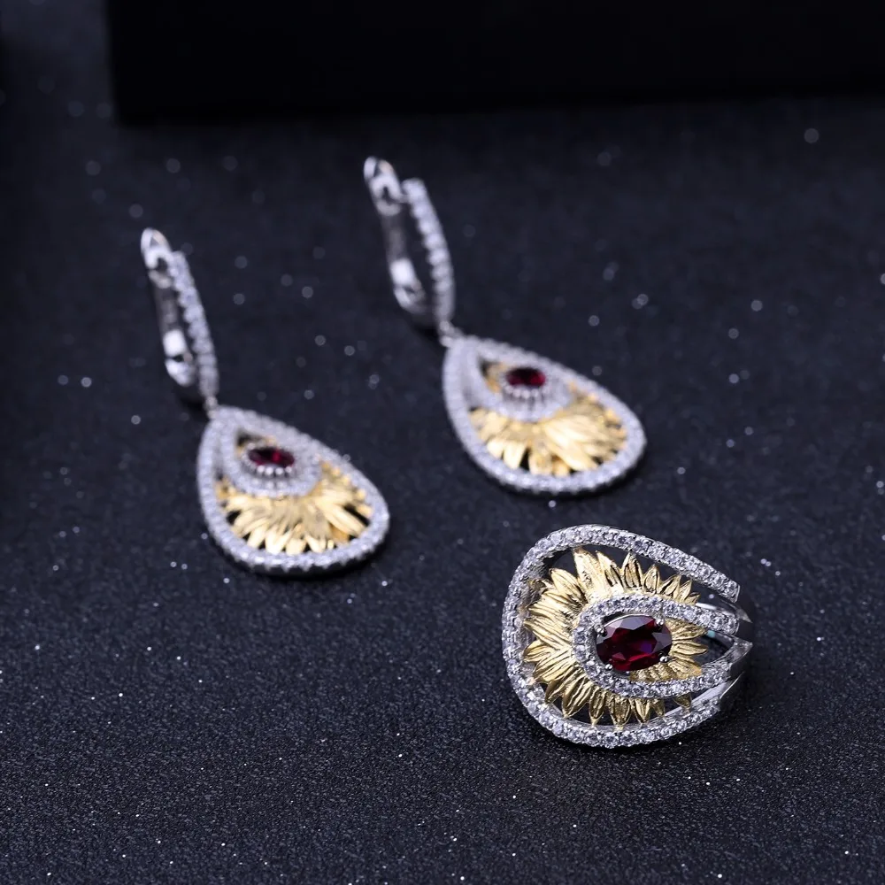 GEM'S балетные 925 пробы серебряные ювелирные изделия ручной работы 1.20Ct натуральный родолит гранат Подсолнух Висячие серьги для женщин Свадебные