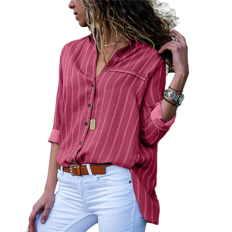 Женская блузка в полоску на пуговицах с длинным рукавом - купить по выгодной цене