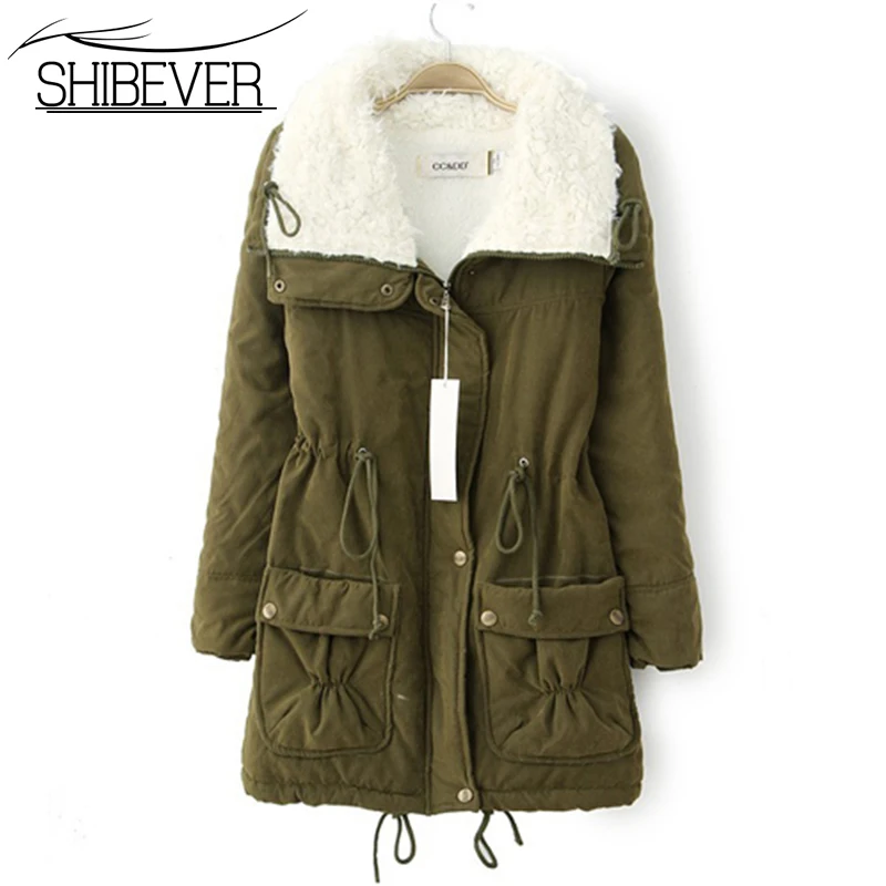 SHIBEVER Fur winter women coat pockets warm comfortable parkas woman jacket fashion plush autumn female coats Outerwear JHT350 | Женская