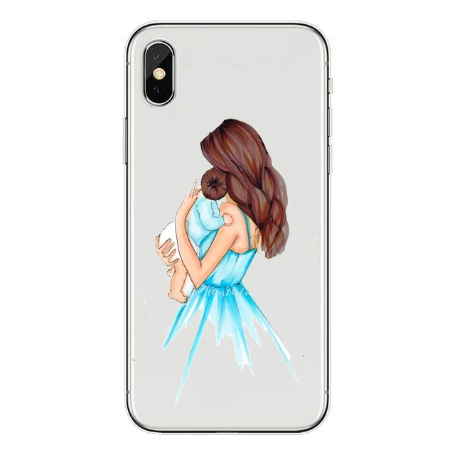 TPU Soft Super Mom Черные коричневые волосы, уважаемые дети, мама, сын, королева 01, мама, принцесса, задняя чехол для iPhone 7 6 6s 8 Plus 5s X XS, силиконовые чехлы для телефонов - Цвет: TPU Soft Super Mom