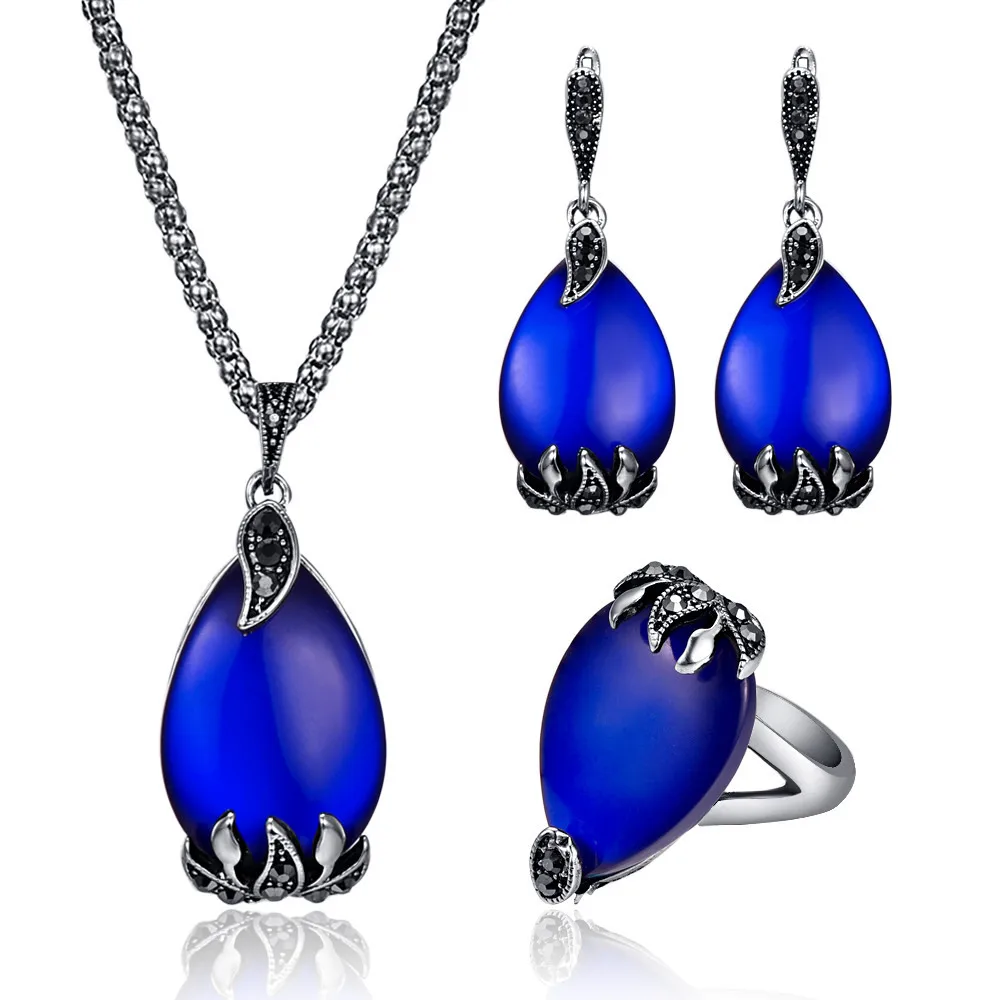 Капли воды большой кристалл Женские Ювелирные наборы винтажная Мода с синим