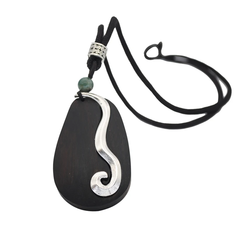 Yumfeel Brand Bohemia Vintage Necklaces Handmade Tibetan Carving Black Sandalwood Pendants& Necklaces Women Jewelry Long Gifts - Metal Color: N2143