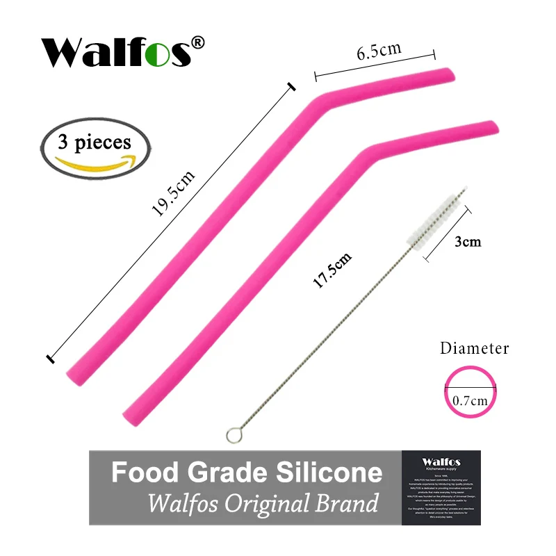 small pink WALFOS 2 шт Высокое качество 304 пищевая нержавеющая сталь металл питьевой соломы Многоразовые трубочки+ 1 щетка для очистки - Цвет: small pink