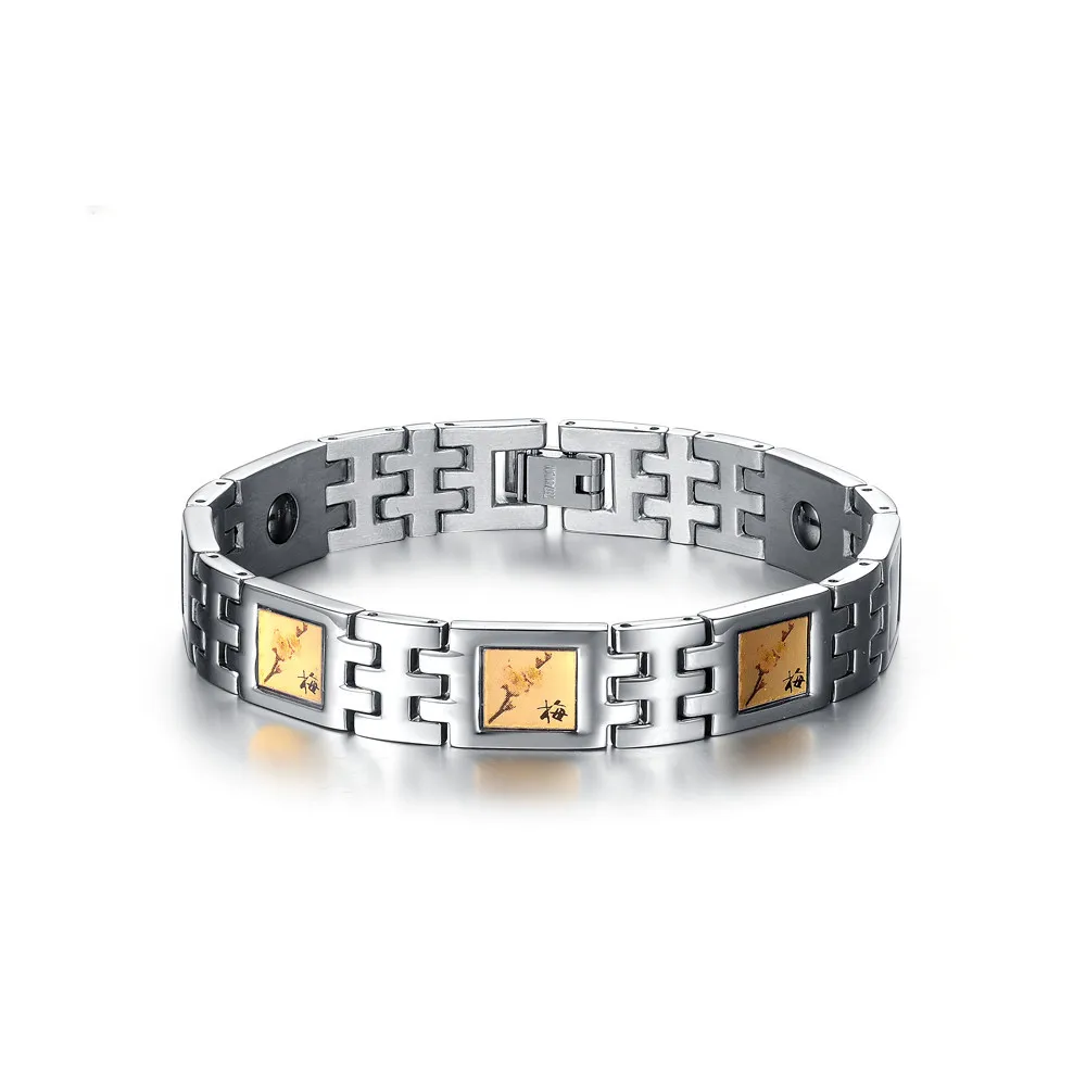 

NEW Gold Color Men's 316L Stainless Steel Bracelets with Plum Blossom Chain Link Elegant Party Gift 218mm SS012BM