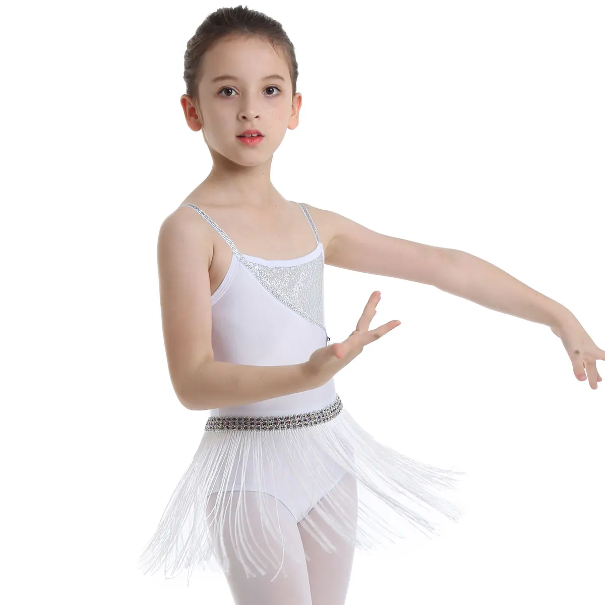 TiaoBug/детское блестящее платье с блестками для латинских танцев трико кисточками