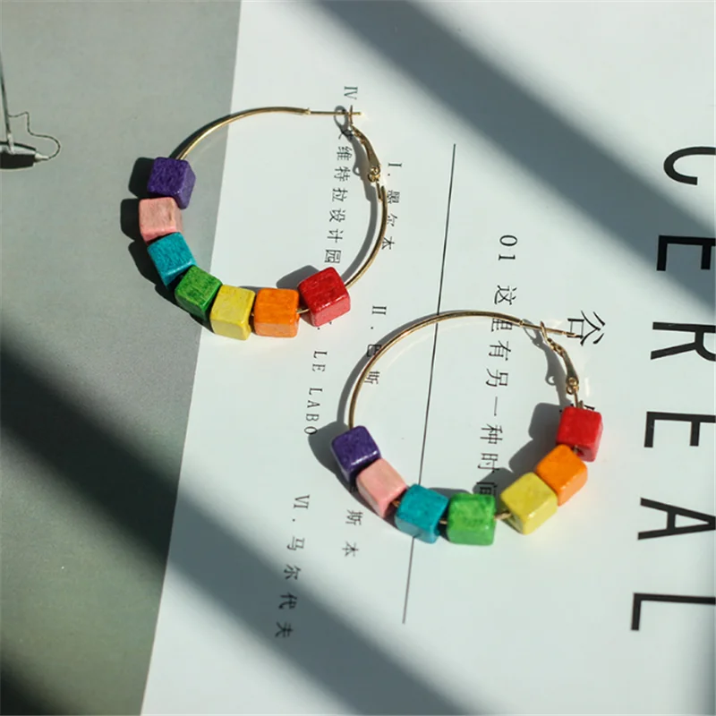 Натуральное дерево серьги для Для женщин в виде геометрических фигур Этническая