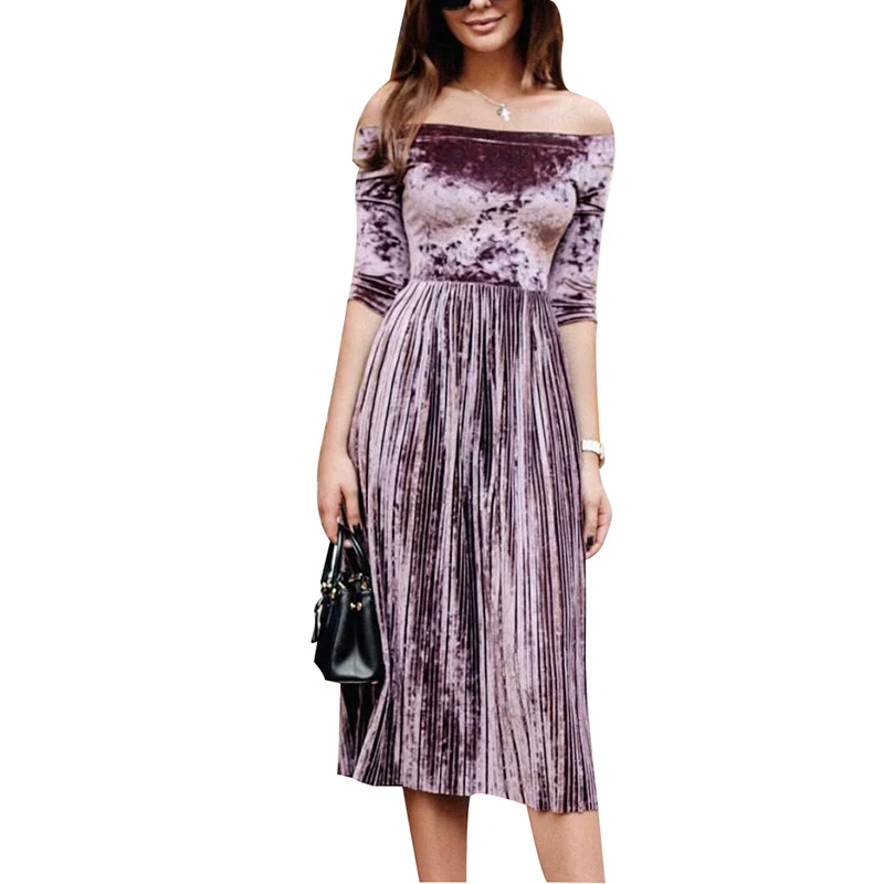 Женское винтажное вельветовое платье с пятиконечным рукавом размера плюс S-XXL