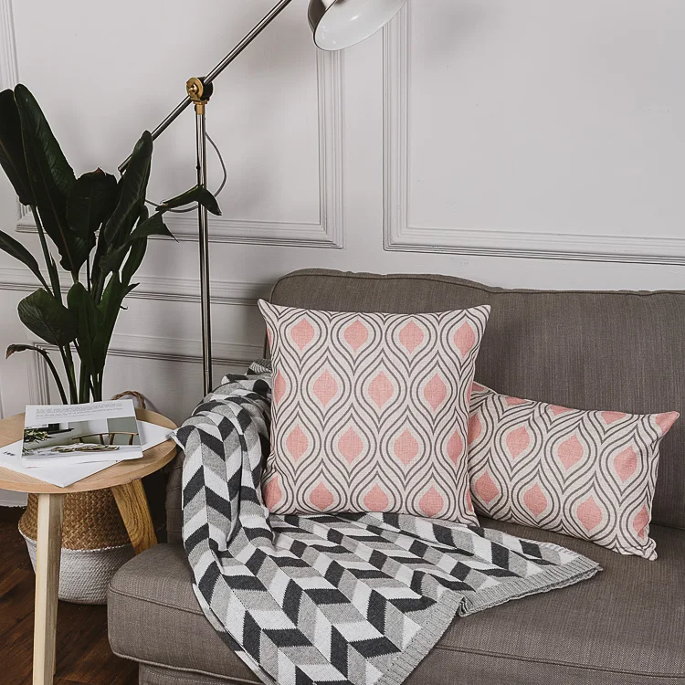Прямая поставка розовая и серая наволочка для подушки с геометрическим рисунком