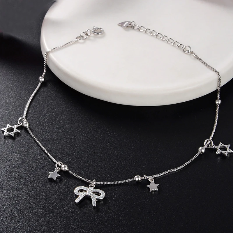 Браслеты на ногу женские из серебра 100% пробы со звездами | Украшения и аксессуары