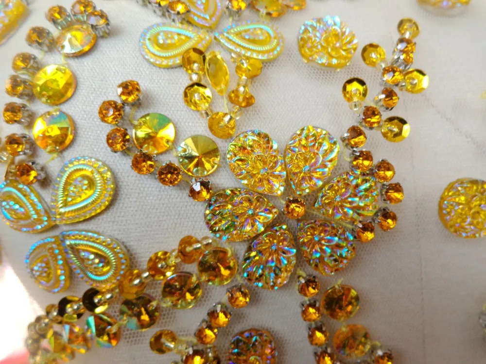 ZBROH Ручной Работы Золотая пришивная стразы аппликация Кристаллы нашивки с