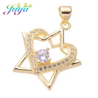 high quality jewelry findings micro pave zircon pentagram heart charm pendant for handmade jewelry making