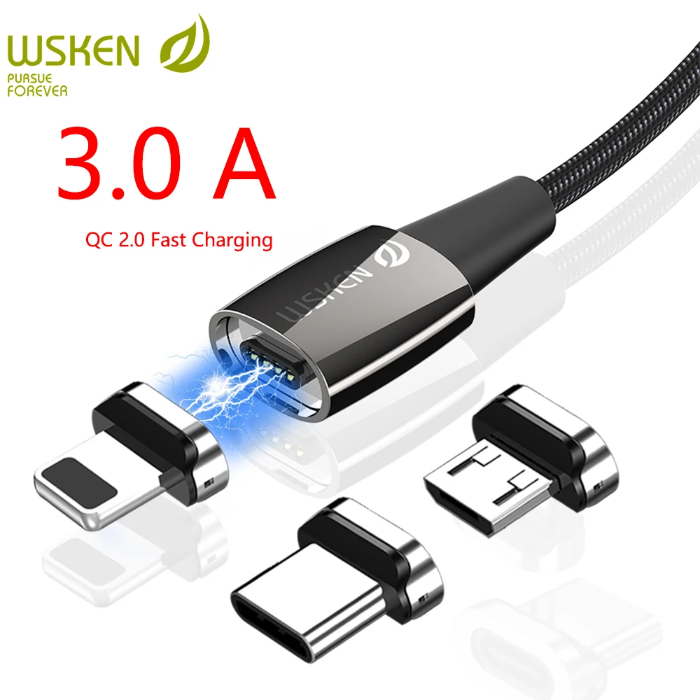 Магнитный кабель WSKEN для iPhone зарядное устройство X1Pro USB Type-C Micro 3A зарядный Samsung C