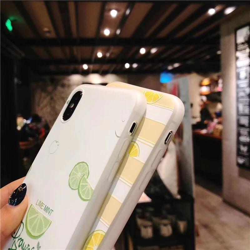 Moskado Relief Case For iPhone 6 6s 7 8 Plus X Fashion Cute Cartoon Summer Fruit Lemon Painted Soft TPU Phone |