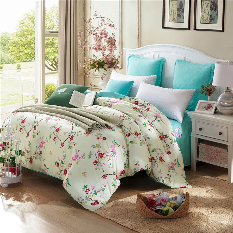 100% хлопок синий цветок сливы пододеяльник набор король Твин королева размер