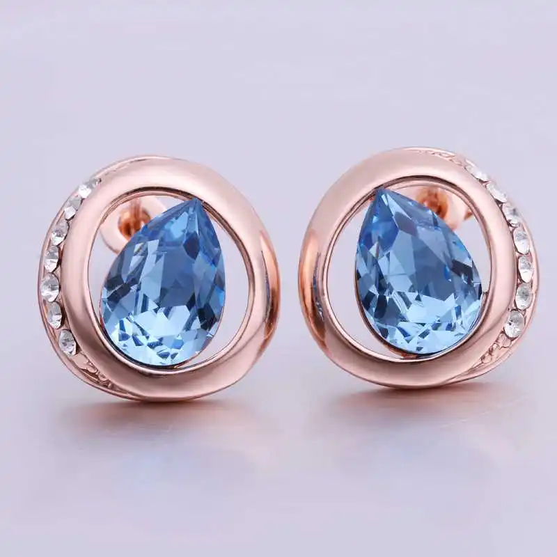 Free shipping 18K GP gold plated jewelry earring nickel free tin alloy rhinestone crystal rose golden stud earrings SMTPE279 | Украшения и