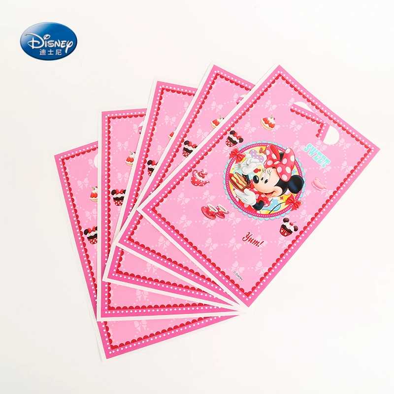 

Minnie Mouse Cartoon Printing Plastic Hand Length Handle Bag Loot/ lolly Bags Gift Bag Party Decoration Supplies 6pcs