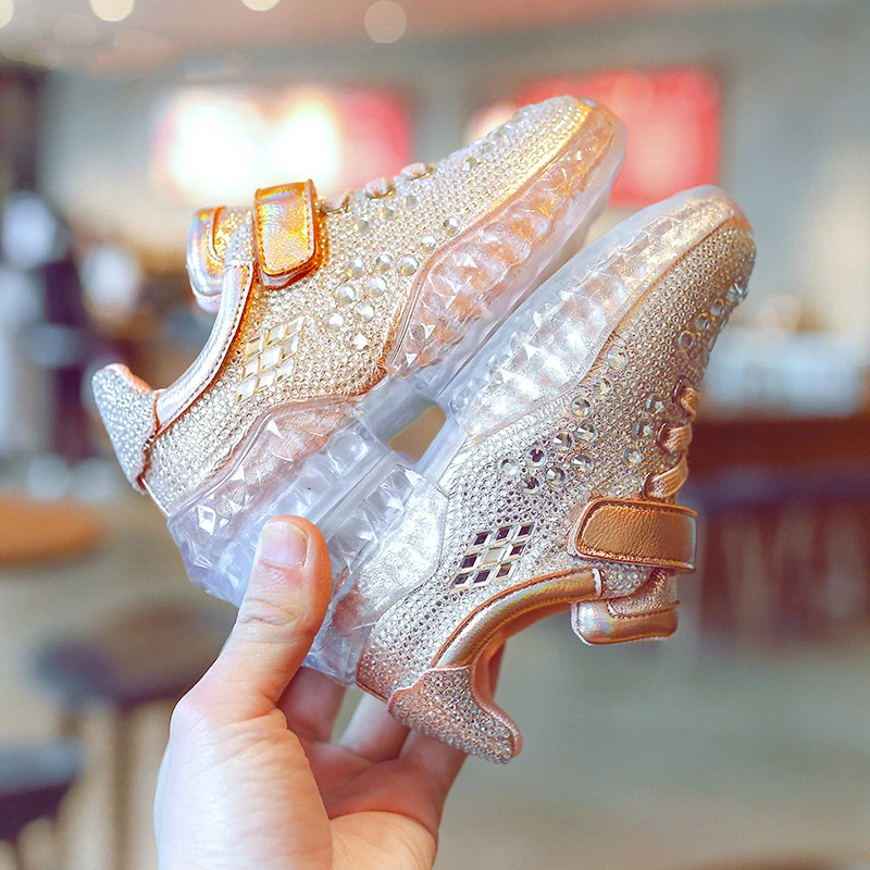 Spring 2021 Girls Bling Rhinestone Fashion Sneakers Toddler/Little/Big Kid Sparkle Casual Trainers Children Glitter Brand Shoes | Детская
