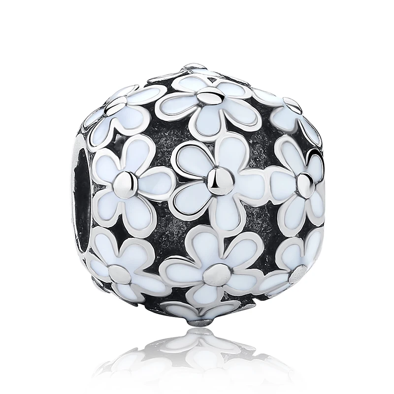 100% Стерлинговое Серебро 925 пробы цельный цветок из белой эмали Очаровательная