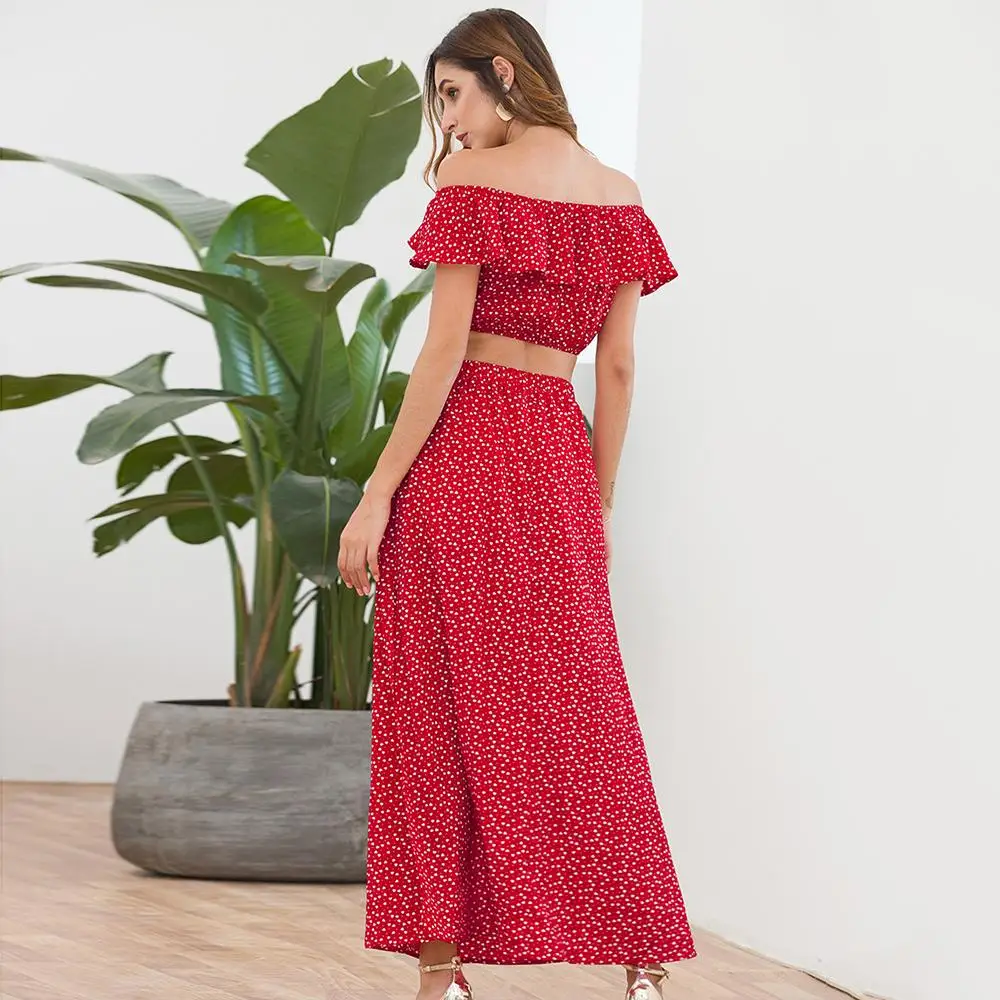 Женское летнее платье с вырезом лодочкой гофрированные Цветочные Сплит красные