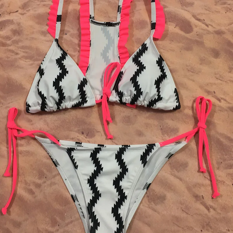 BGTEEVER Lace Bikini Floral Print Swimsuit Sexy Women Tie Up Swimwear Colorblock 2 Piece Swimming Suit 2018 Summer String |