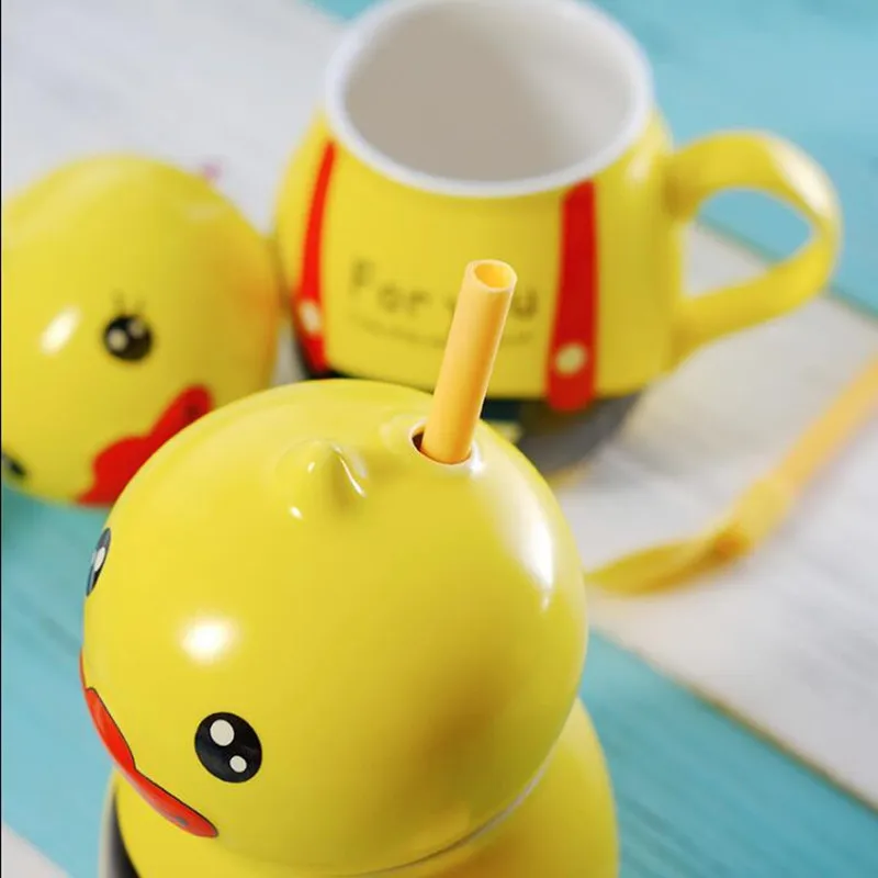 Креативная керамическая чашка Rhubarb Duck милая мультяшная кружка с крышкой ложка