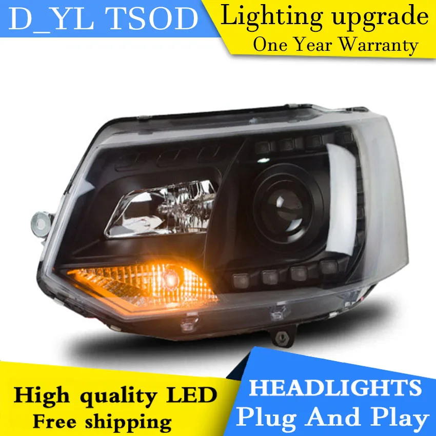 D_YL Стайлинг автомобиля фары 2010 2014 VW T5 светодиодный ные DRL линзы двойной луч H7 HID