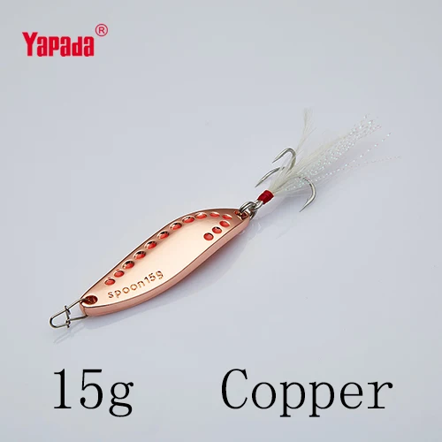 YAPADA ложка 014 пиявка тройной крючок+ перо 7,5 г/15 г многоцветный 45 мм/55 мм металлическая ложка рыболовные приманки - Цвет: Copper 15g
