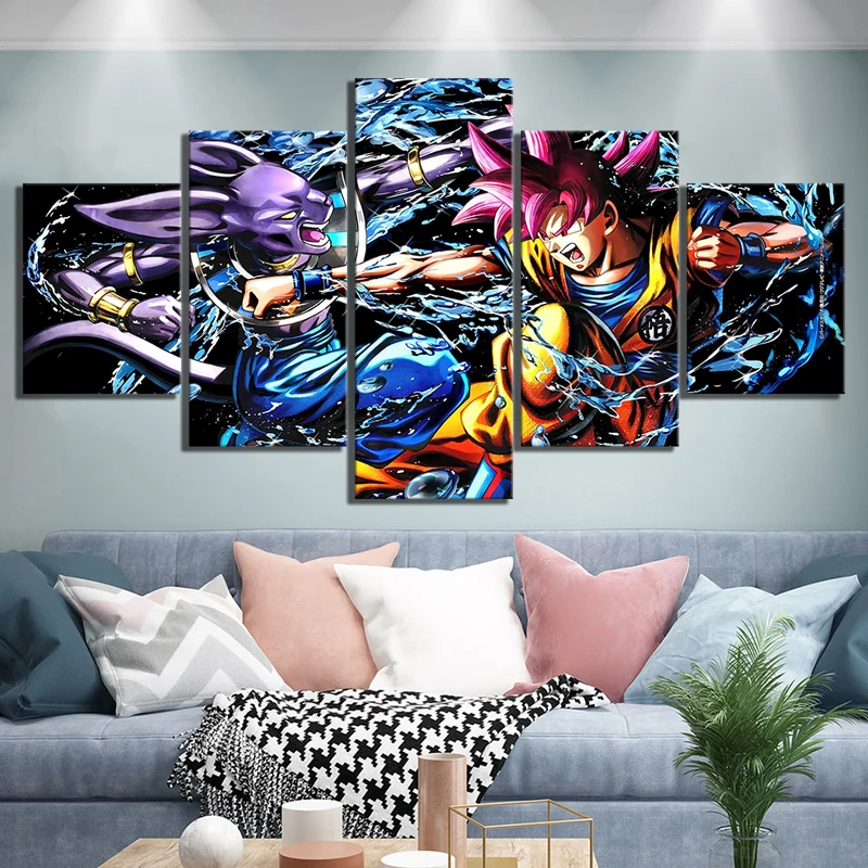 5 шт. Мультяшные картины Beerus Vs Goku Супер Saiyan God Dragon Ball Супер аниме плакат художественные картины на холсте для декора стен
