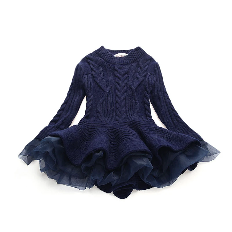 Navy Blue Simplee Kids/ г. Весенние платья-свитера для девочек; платья для девочек; красивый теплый пуловер; вязаная верхняя одежда; нарядное кружевное платье - Цвет: Navy Blue