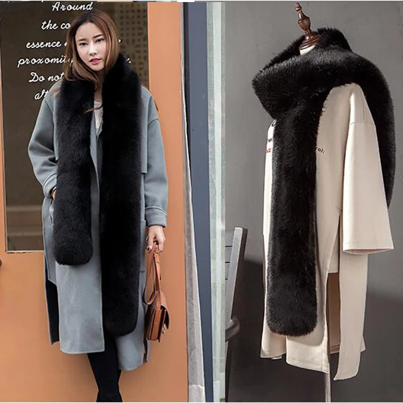 Зимний теплый шарф качественная шаль из искусственного меха воротник лисьего