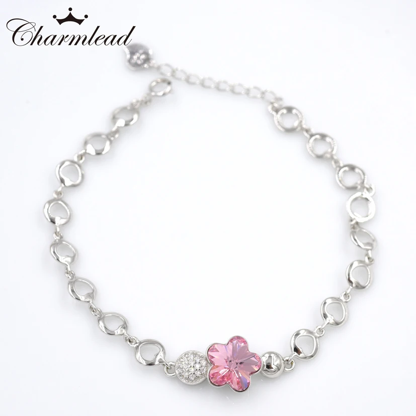 Женский браслет из серебра 2017 пробы с кристаллами и цветком сливы|bracelet jewelry|sterling