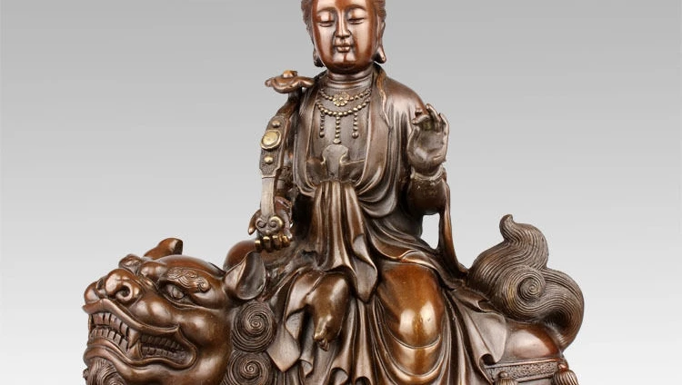 9 ''Китай и Манджушри Самантабхадра Поездка Лев Слон Бронзовая Статуя