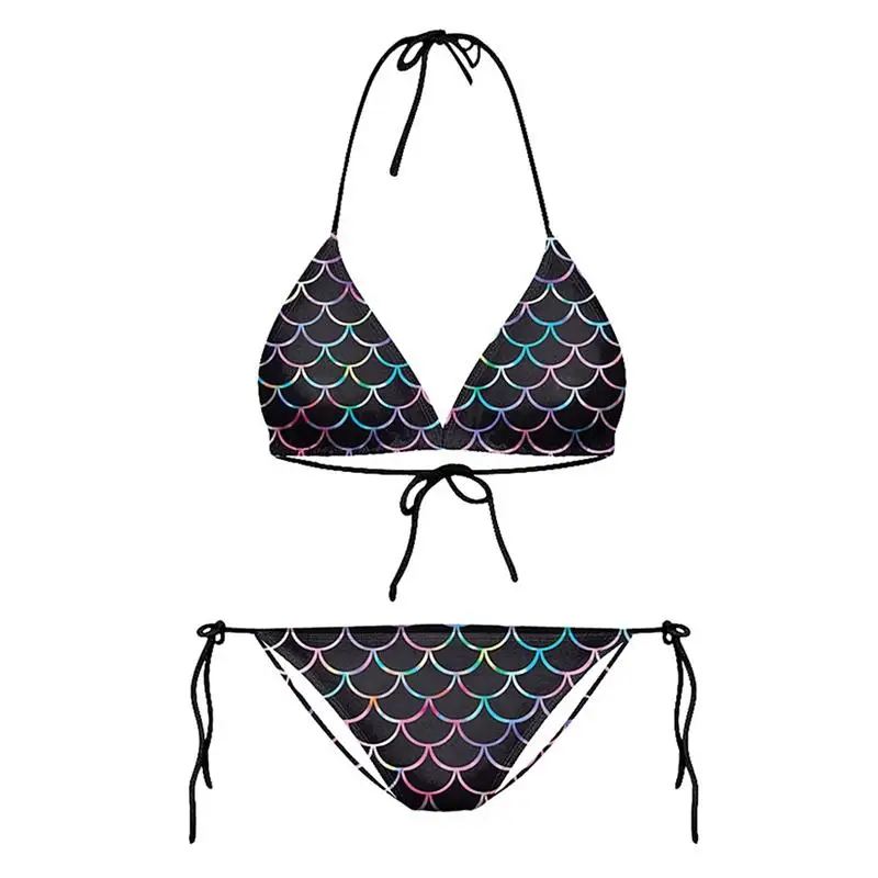 Для женщин рыбьей чешуи принтом ремень бинты Бикини Устанавливает Двойка дамы