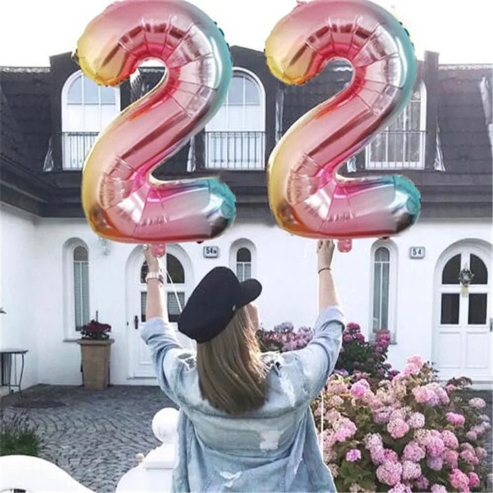 32 дюймов Большой витраж Цвет номер Фольга шарики воздушные шары 0-9 на день