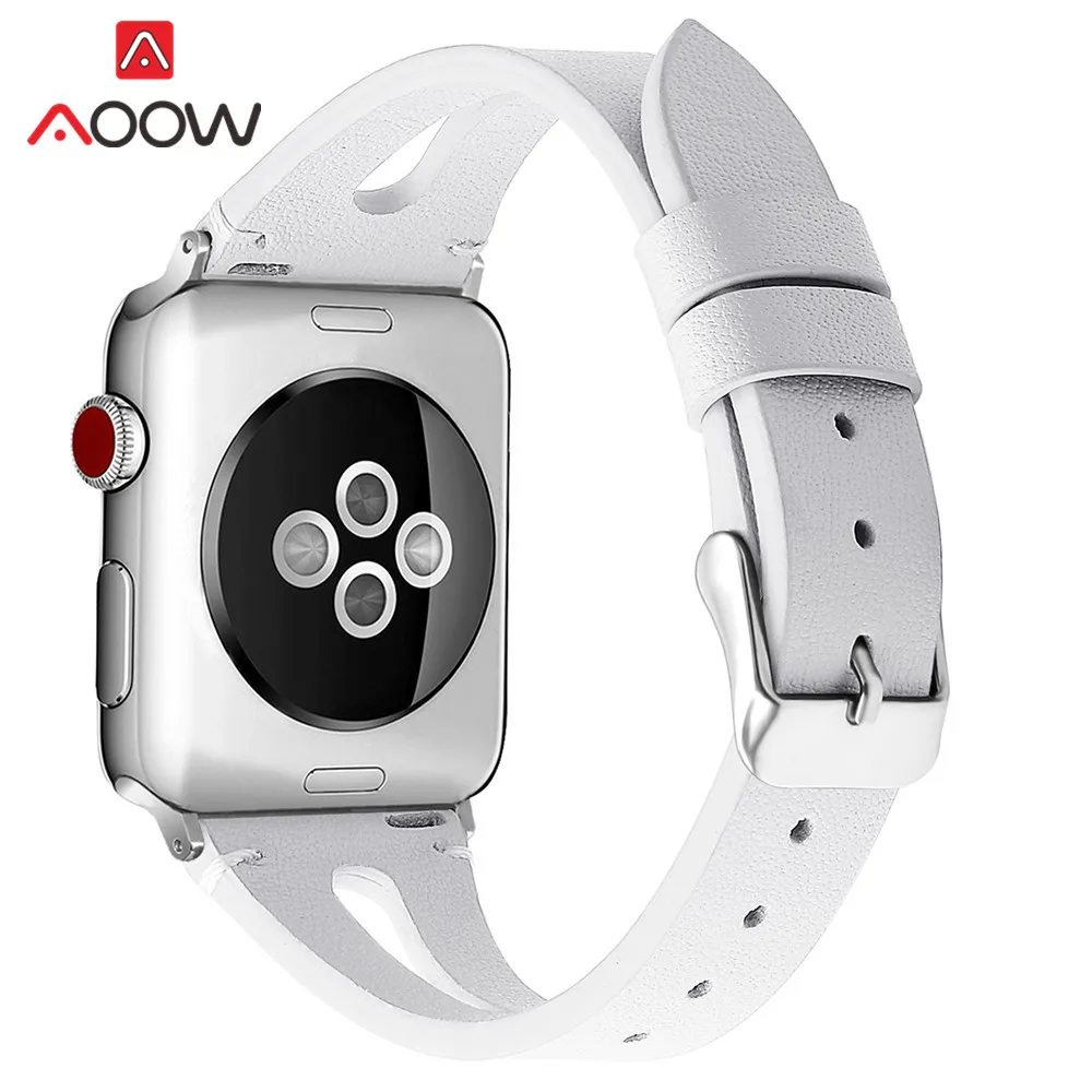 White Ремешок из натуральной кожи с принтом для Apple Watch 40 мм 44 мм для iwatch 38 мм 42 мм ремешок серии 4 3 2 1 браслет аксессуары - Цвет ремешка: White