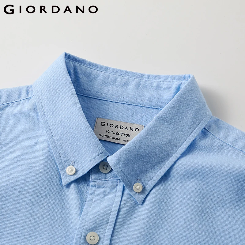 Giordano рубашка фирмы Giordano «Оксфорд» выполненная из натурального хлопка с логотипом лягушки на груди, имеет три варианта цвета белый, небесный и серый