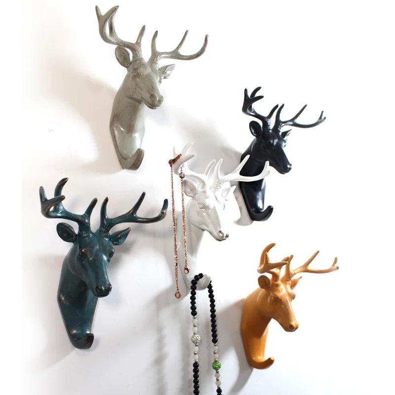 

Creative 3D Craft Animal Head Wall Hangers Resin Deer Head Utility Coat Hanger Store Home Wall Decoration