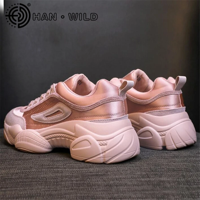 2019 Весенняя женская повседневная обувь на толстой платформе кроссовки шнуровке